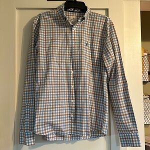 Brown, blue, & gray checked Johnnie-O Hangin Out button down—size M